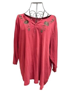 LaTeeDa Embroidered Rose Pink Long-Sleeve Women's Top 3X